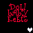 Red pixelated text 'Doll Baby LeEto' arranged in three lines on black background with white and gray heart icons.