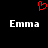 Red pixelated heart symbol above two identical white 'Emma' text blocks on black background.