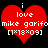 Red heart-shaped icon with white text reading 'i love mike gorifo [1*18*09]' on black background.