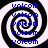 Four identical spiral patterns with blue text 'volcom' repeated vertically on each spiral, set against a black and white background.