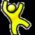 Four yellow stick figures with silver outlines in various poses on a black background, each with a round head and no facial features.