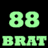 Two light green pixelated 8s above four light green pixelated capital letters spelling BRAT on a black background.