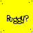 Yellow background with black dots and repeated 'Buggy?' text above a small stack of blocks, each block containing a question mark.