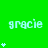 Green background with repeated light blue text 'gracie' and varying star counts in