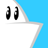 Static pixel art icon featuring two black musical eighth notes on a white triangular shape against a solid blue background.