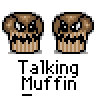 Animated contact sheet of pixel art muffin characters with changing speech bubbles and mouth expressions across 16 frames arranged in a 4x4 grid on gray background.