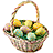 A woven basket filled with colorful eggs on a white background, next to pixelated text reading "he is so super" and "SEXY" on bright pink.