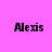 Four identical 'Alexis' text icons arranged in a on a pink background with varying light effects