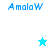 Pixelated blue text 'AmalaW' appears on white and light blue backgrounds with a small star icon changing from cyan to white.