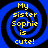 Four identical blue spiral patterns with yellow text reading 'My sister Sophie is cute!' arranged in a on a black background
