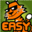 Pixelated orange tiger-like creature with black stripes, white accents on face and body, holding a golf club against green background with large 'EASY' text below.