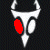 A 4-frame contact sheet of a white alien-like head with red eyes and curved horns, displayed on a black background in a 2x2 grid layout.