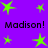 Purple background with green star shapes and repeated "Madison!" text in black pixelated font across two