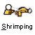 Pixelated icon shows two yellow and brown objects resembling beer mugs with white tops, positioned side-by-side on a gray background beneath the word 'Shrimping' in blocky text.