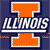 Pixelated orange 'T' shape with white outline above and below white horizontal bar, with 'ILLINOIS' text in white block letters on dark blue background.