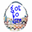 Two side-by-side oval-shaped icons with pixelated blue text inside, each containing a different phrase.