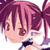 Pixelated anime-style character icon with pink and purple hair, red eyes, and a white top with dark straps.