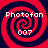 Four identical spiral patterns with red and dark blue concentric rings, each containing white text reading "Photofan" and "007".