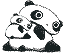 Two black-and-white pixelated panda icons side-by-side, one with a raised paw and the other in a curled pose.