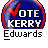 Blue circular icon with red border containing white text 'VOTE KERRY Edwards' and a red checkmark, next to pixelated text reading 'Instant Icons .com'.