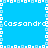 Pixelated blue background with white text reading 'Cassandra' repeated horizontally and vertically, bordered by a pattern of light blue and white squares.
