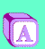 Four-frame animation of a purple and white 3D cube icon with the letter A on one face, displayed in a contact sheet layout against a cyan background.
