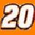 Static pixelated icon showing large white numerals "20" with brown outlines against an orange background, rendered in a low-resolution style typical of early 2000s digital graphics.