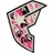 Pixelated pink and black patterned icon with partial text elements on white background.