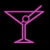 Two pixelated neon pink martini glass icons displayed side-by-side on a black background, with the right icon appearing brighter than the left.