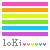 Six display a static rainbow-striped banner above gray backgrounds with 'loKi' text and colored pixel icons, each showing different icon color sequences