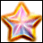 A 48x48 pixel animated contact sheet showing three frames of a star-shaped buddy icon with gradient colors and varying opacity effects.