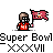 Pixel art contact sheet showing six frames of an animated icon featuring a character holding a flag with "Tampa Bay" text and "Super Bowl XXXVII" repeated below, arranged in 3x2 grid on gray background.