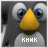 Animated penguin with yellow beak and blue eyes, displaying sequential color changes in the text below its body.