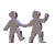 Animated sequence of two figures holding hands in various poses, transitioning between walking and standing positions with subtle color variations.