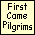 Pixel art of Thanksgiving-themed scenes including a ship, cornucopia, turkey, pie, and text phrases like "First Came Pilgrims" and "Desert!" on checkered backgrounds