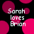 Black background with pink and magenta circles; white text reads 'Sarah loves Brian' in four identical sections.