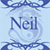 A static pixelated icon with light blue background and dark blue decorative borders, featuring the name "Neil" in dark blue serif font at center.