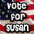American flag background with white text reading "vote for susan" and "vote for merin" in two separate , each followed by an ampersand symbol