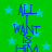 Green background with light blue stars and repeated vertical text "ALL I WANT IS HIM" in blue pixelated font.