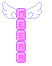A vertical stack of pink pixelated blocks with 'MEAR' text, topped by light blue wings on a white background.