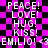 Pixelated text on a pink and black checkered background with repeated phrases including 'PEACE!', 'LOVE!', 'HUG!', 'KISS!', and 'EMILIO! <3'.