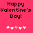 Pixelated text 'Happy Valentine's Day!' on bright pink background with five heart symbols below, two versions of the icon displayed side-by-side.