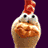 Animated chicken head with red comb, white eyes, and orange beak showing multiple facial expressions against dark purple background.