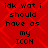 Red background with repeating diamond pattern and black pixelated text reading 'idk wat i should have as my ICON' in two identical vertical