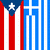Pixelated flag design with red and white vertical stripes on left, blue field with white star in top-left corner, and blue-and-white cross pattern on right.