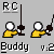 Animated sequence showing a yellow-shirted character with white head holding a black pole, performing actions across with text labels and small colored objects on a gray background