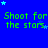 Blue background with green text reading 'Shoot for the stars' repeated across multiple , surrounded by small light blue star shapes