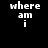Four display pixelated text 'where am i' with varying blue background gradients on black