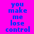 Pixelated text "you make me lose control" arranged in a on bright pink background with orange rectangular overlays