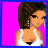 Pixel art character with brown hair, white tank top, blue jeans, and white sneakers on pink background.